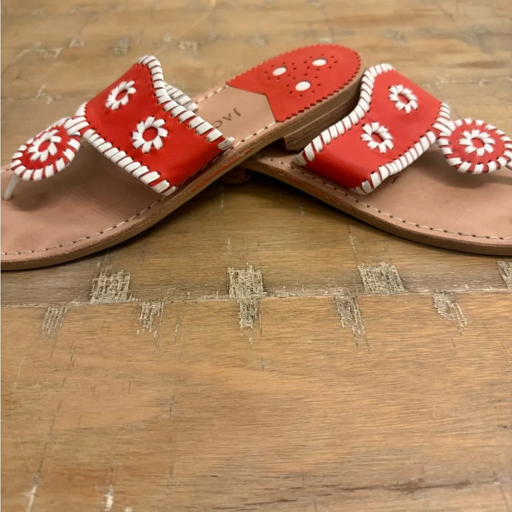 Jack Rogers Red and White Leather Daisy Thong Sandals - Picture 3 of 6